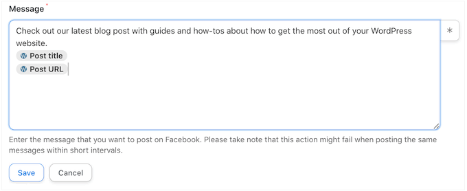 Przykład automatycznej aktualizacji statusu na Facebooku