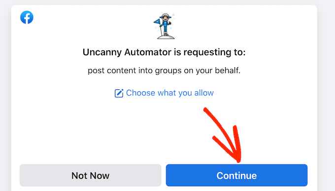 Udzielenie Uncanny Automator dostępu do Twojego Facebooka