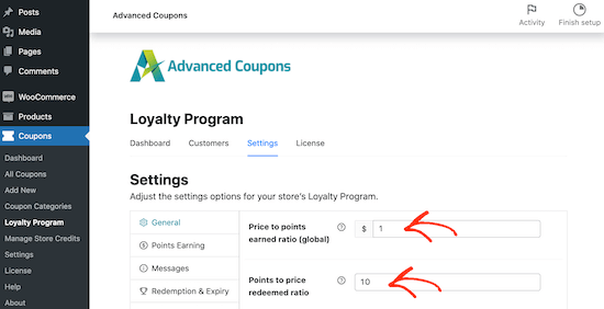 The Advanced Coupons loyalty program settings The Advanced Coupons loyalty program settings