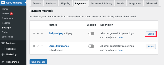 Click the 'Set Up' Button Next to Alipay Click the 'Set Up' Button Next to Alipay