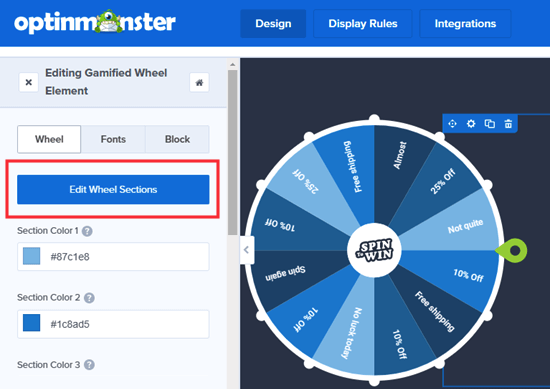 OptinMonster edit spin the wheel popup OptinMonster edit spin the wheel popup