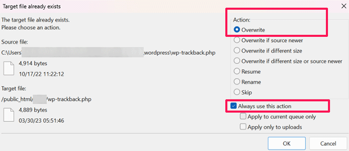 Overwrite core files Overwrite core files