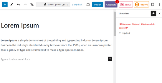 Avertisment privind numărul minim de cuvinte în editor