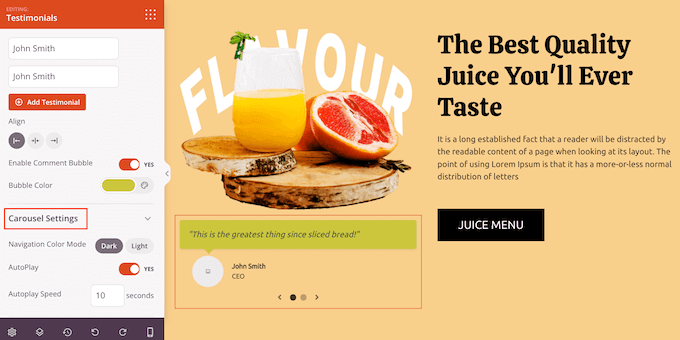回転するお客様の声カルーセルの設定 回転するお客様の声カルーセルの設定