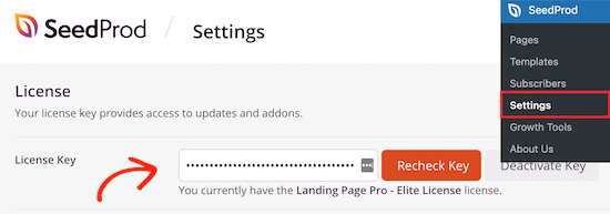 Enter SeedProd license key Enter SeedProd license key