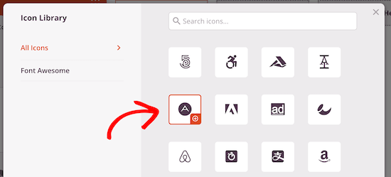 Choose icon from icon library Choose icon from icon library