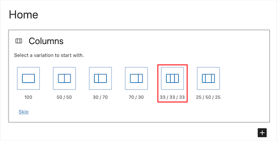 Select three part columns block Select three part columns block