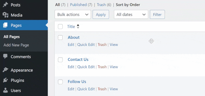 Reordering WordPress pages with Simple Page Reordering Reordering WordPress pages with Simple Page Reordering