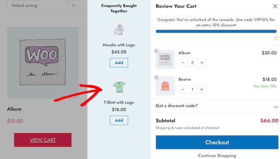 Sliding cart with rewards and upsells Sliding cart with rewards and upsells