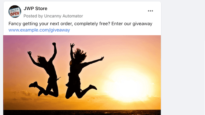 Przykład statusu na Facebooku, utworzonego za pomocą Uncanny Automator