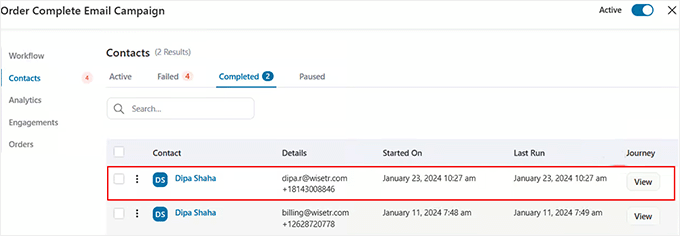 Visualizza percorso contatto
