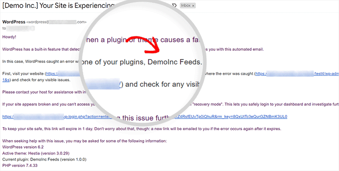 WordPress recovery mode email WordPress recovery mode email