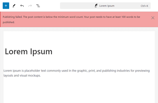 Eroare de publicare pentru nerespectarea numărului de cuvinte