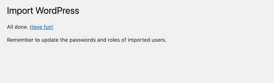 WordPress のインポートに成功しました