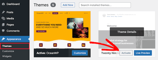 Activate new WordPress theme Activate new WordPress theme