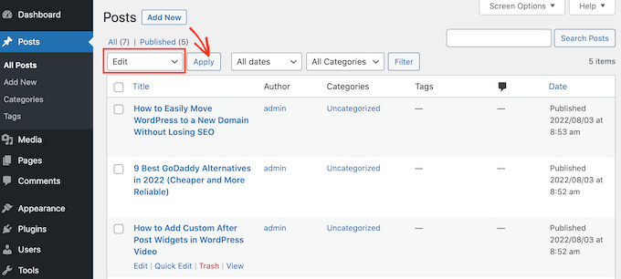 Edição em massa de postagens no WordPress