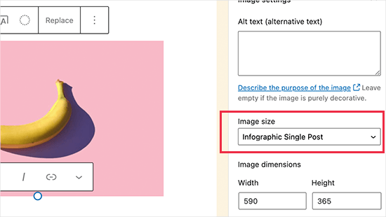 Choose your custom image size inside post editor Choose your custom image size inside post editor