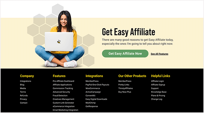 Beispiel für eine Schaltfläche mit Handlungsaufforderung in der Fußzeile