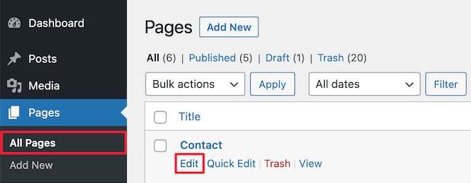Editar página do WordPress