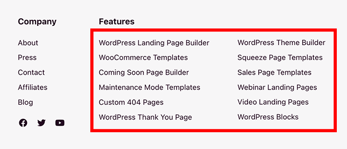 Beispiel für Footer-Links