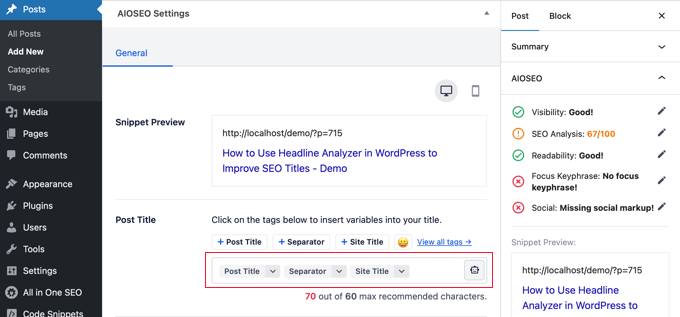 AIOSEO post title meta box AIOSEO post title meta box