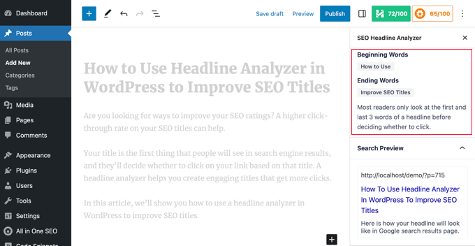 Check the beginning and ending words with preview Check the beginning and ending words with preview