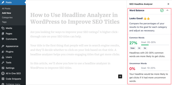 Check the word balance in the copy Check the word balance in the copy
