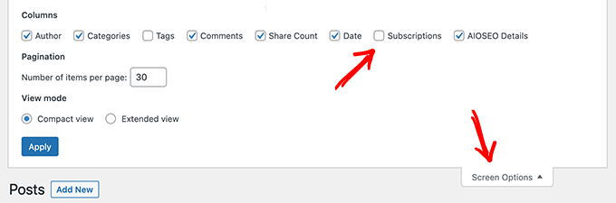 Hide admin columns in WordPress using Screen Options Hide admin columns in WordPress using Screen Options