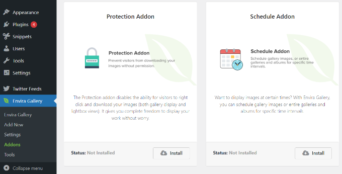 Installa l'addon di protezione