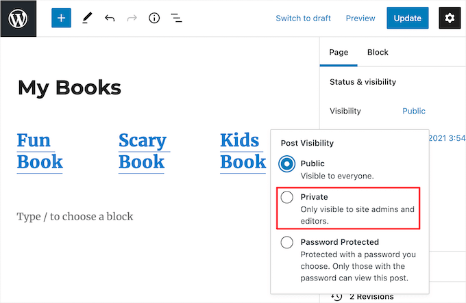 Tornar página privada