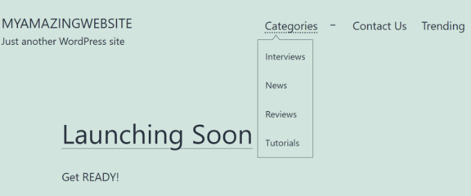 Anteprima del titolo del menu senza collegamento