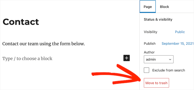 Move page to trash Move page to trash