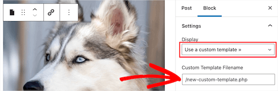 カスタムテンプレートを使用を選択