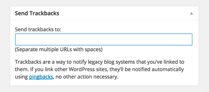 Trackbacks in classic editor Trackbacks in classic editor