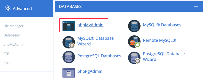 「phpMyAdmin」アイコンをクリックします