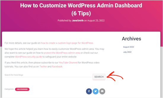 A search bar in a WordPress post A search bar in a WordPress post