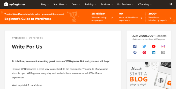 WPBeginner write for us page