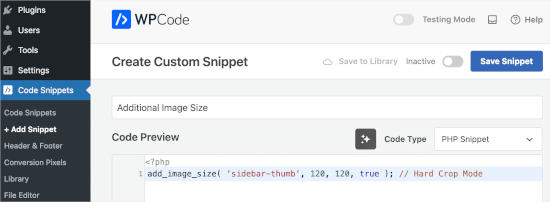 Adding additional image size custom code Adding additional image size custom code