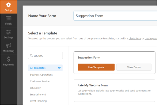 Choose a form template Choose a form template