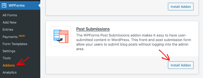 WPForms Post Submissions addon