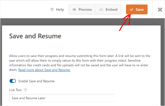 Save your form Save your form