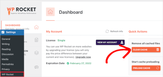 Clearing WPRocket cache Clearing WPRocket cache