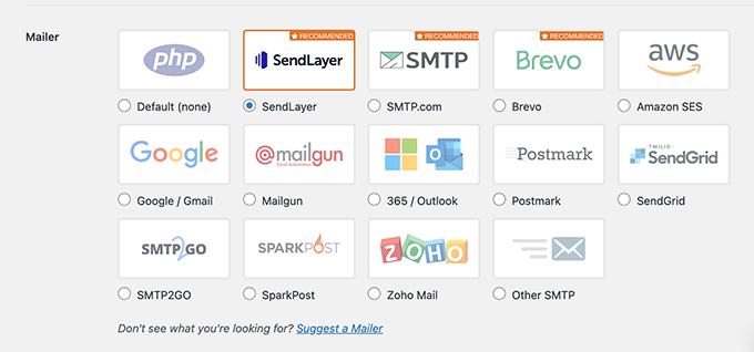 SMTPメーラーを選択