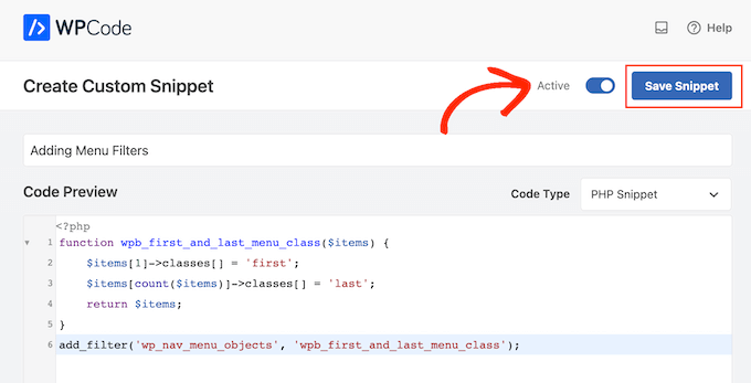 Aggiungere stili personalizzati a un menu di navigazione utilizzando WPCode