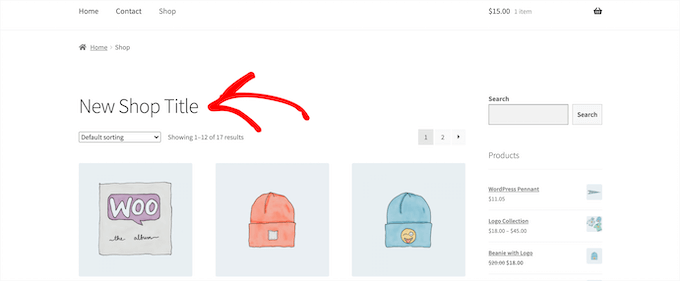 Exemplu de titlu pagină magazin cu cod