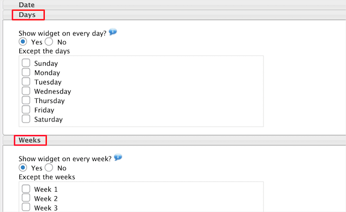 追加のウィジェット有効期限オプション