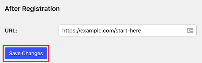 Aggiungi reindirizzamento dopo la registrazione utente