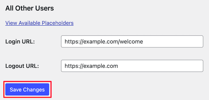 Imposta reindirizzamento per tutti gli altri utenti