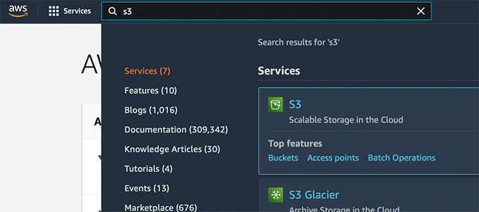 Adicionar serviço Amazon S3 à sua conta