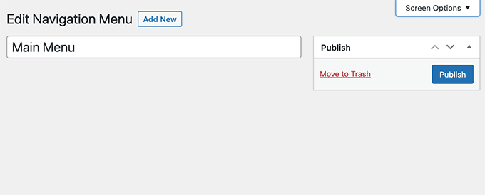 Schermata menu di navigazione vuota